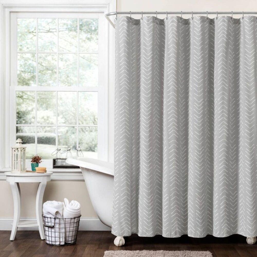 Lush Decor - 72"x72" Hygge Modern Arrow Linen Shower Curtain Li Gray